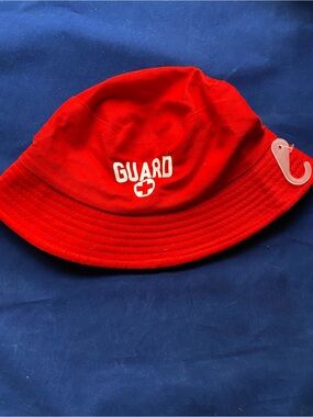NWOT Halloween Modern Hero Life Guard Red Bucket Costume Cap Adult Size